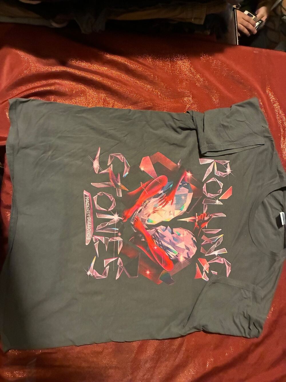 Port Company Shirt Mens Large Crystal Heart Graphic Band Tee Gray Short Sleeve